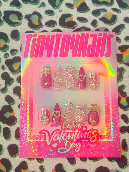 Y2K Pink Spike Bling Nails