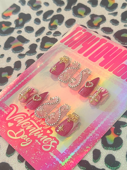 Y2K Pink Spike Bling Nails