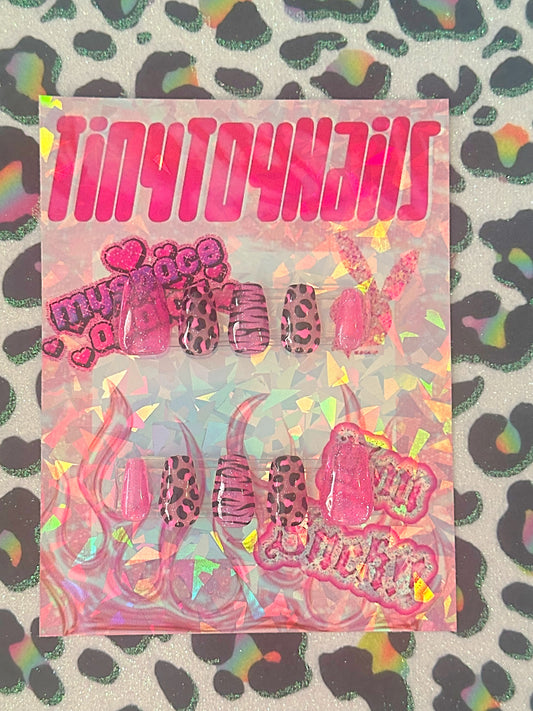 Y2K Pink cheetah jelly Nails